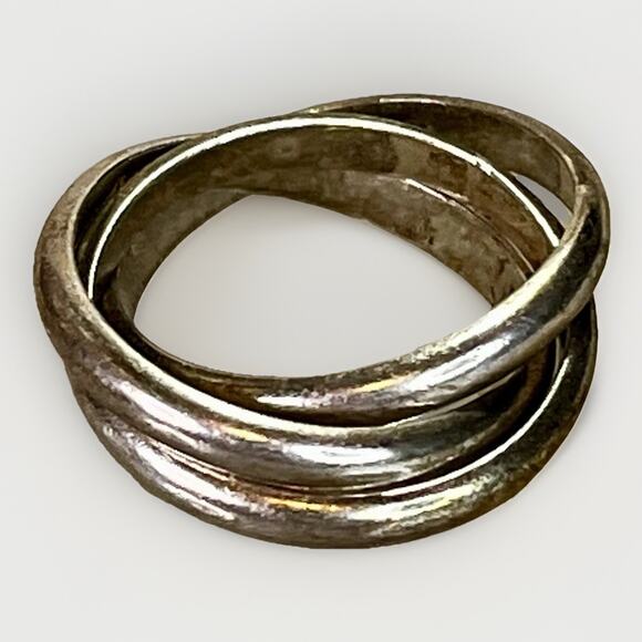 Vintage Sterling Silver 3 Band Rolling Ring Size 7 Interlocking Spinner Style - Picture 1 of 12